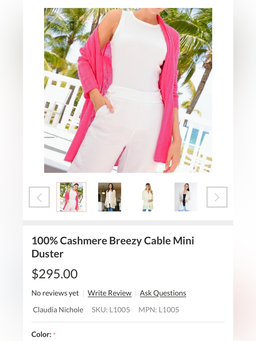 Claudia Nichole Breezy Cable Mini Duster in Cashmere- worn about 4-5x 295 retail